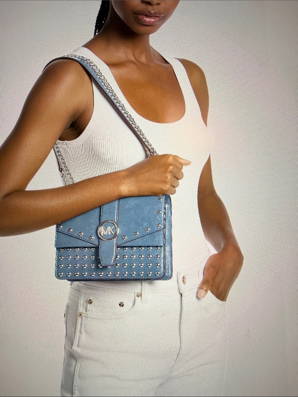 Michael Kors Greenwich Small Studded Distressed Crossbody Bag